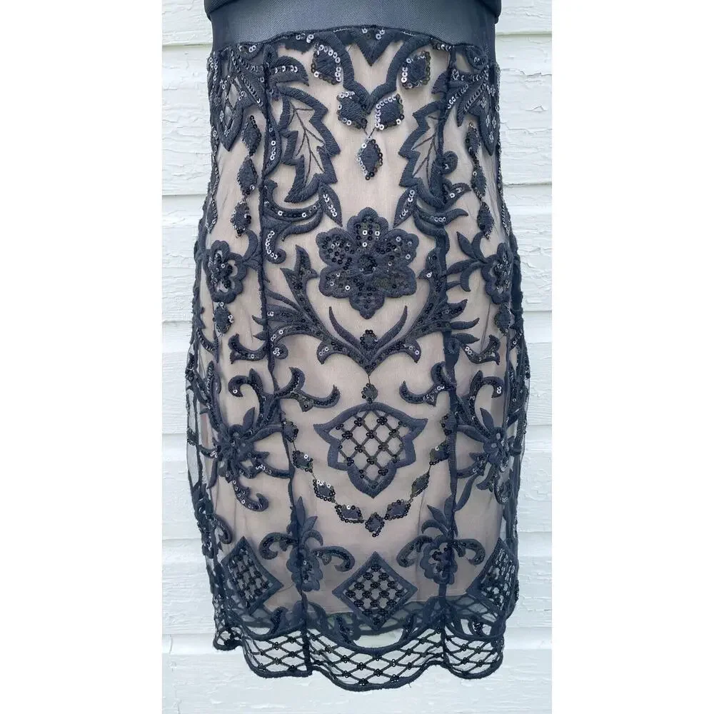 Emerald Sundae Dress Sz 3/4 Black Nude Lace Sequin Strappy Sleeveless Mini - Picture 6 of 6